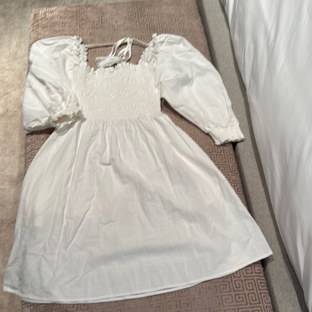 Papermoon white balloon sleeve smocked top dress size S
